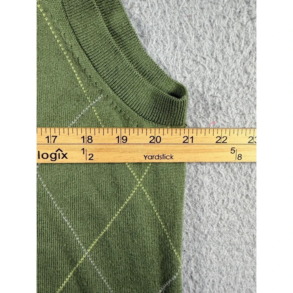BANANA REPUBLIC Green SILK CASHMERE Blend Diamond Argyle Sweater Vest Mens L